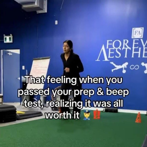 Rashpinder on the Forever Aesthetic turf after passing her PREP and shuttle run